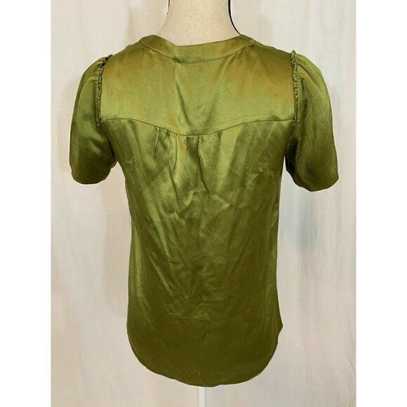 J Crew Solid Olive Green 100% Silk Short Sleeve Top Blouse 0 Xs Xxs - Picture 5 of 7